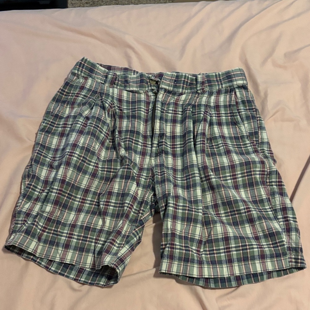 Men's Classic Plaid Cargo Shorts - Green and Blue